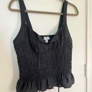 TopShop black shirred bustier tank blouse with front tie - Size US 10